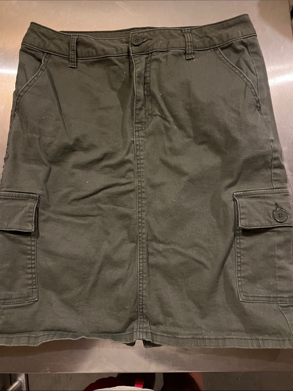 1822 Denim Olive Cargo-Style Skirt